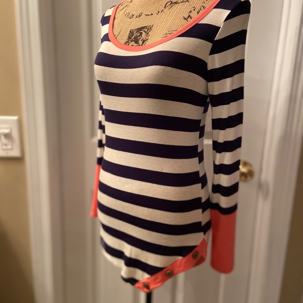 Spring striped long sleeve casual shirt w/buttons